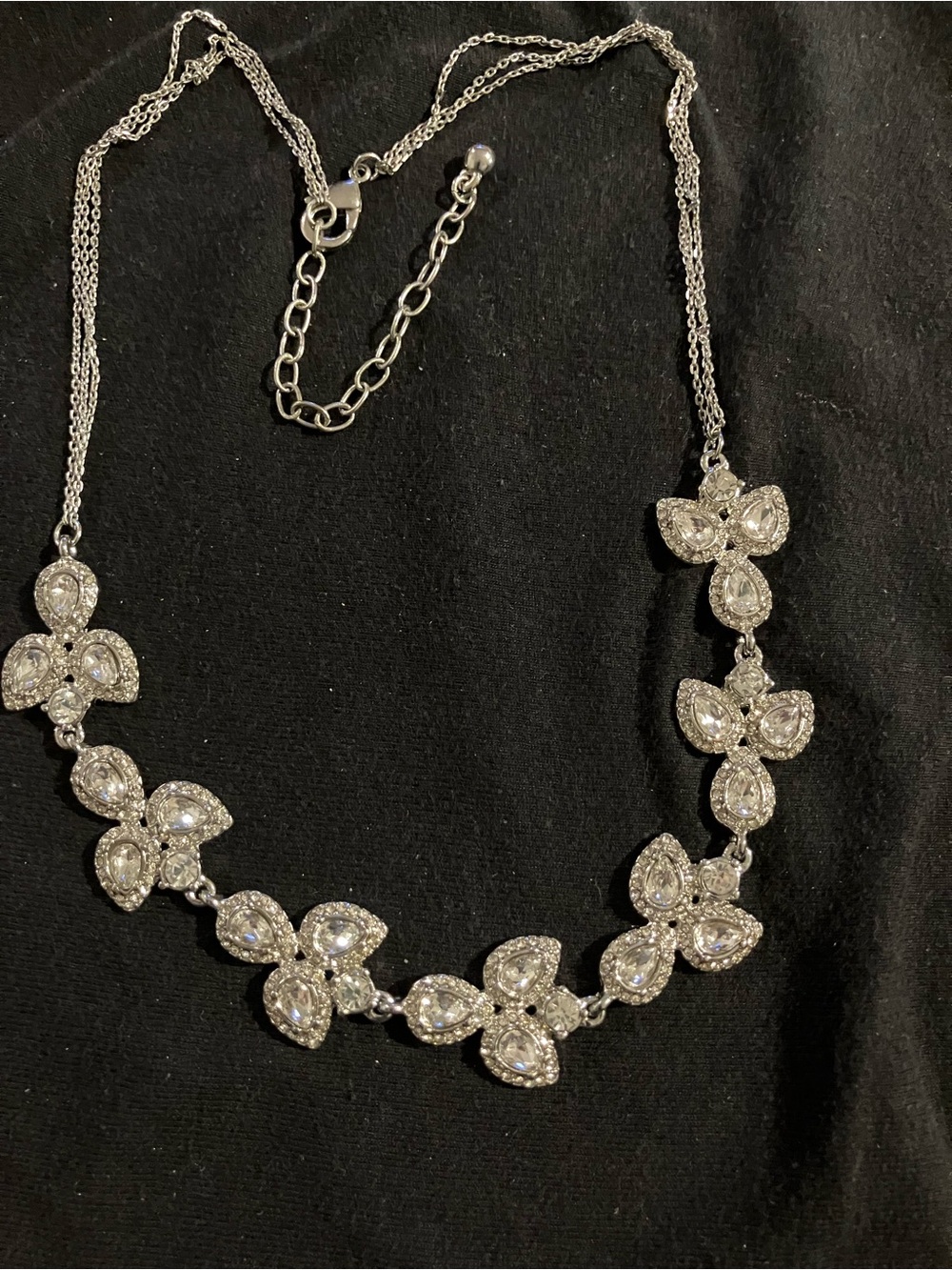 Rhinestone Floral Silver Necklace - Women Jewelry